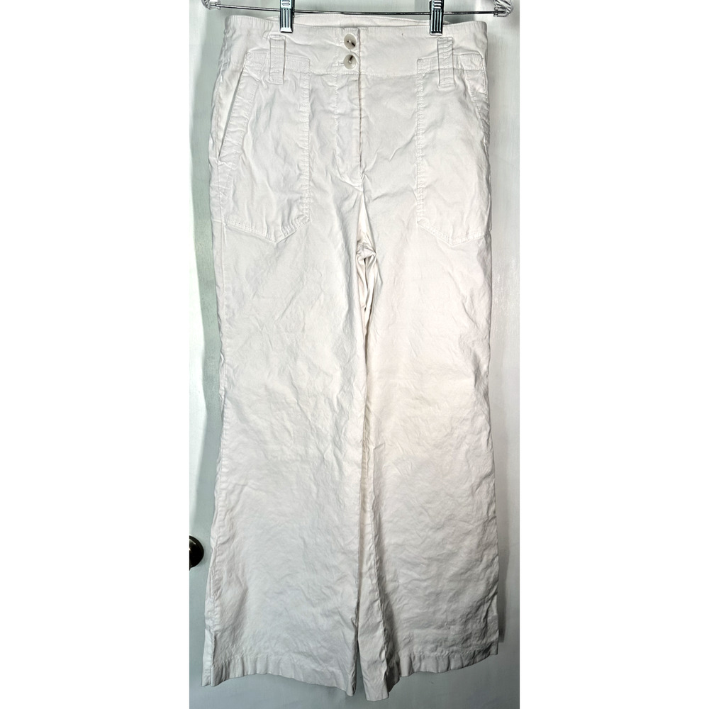 Anthropology Maeve Wide Leg Stretchy White Linen Blend Pants Womens 14